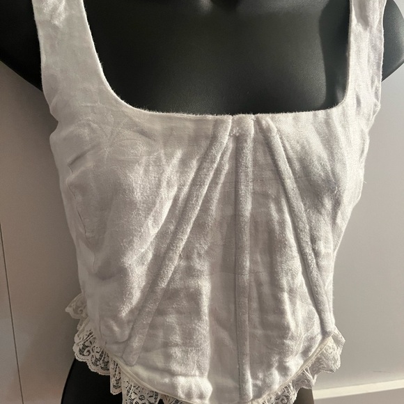 Vintage White corset something blue Lace-Up Crop Top with Lace Trim boning - Picture 4 of 5